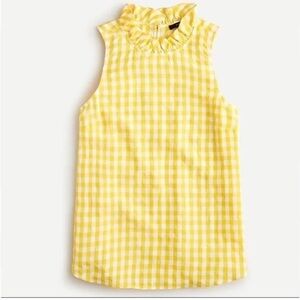 J. Crew yellow gingham sleeveless blouse with ruffle neck. Very flattering!